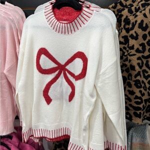 Mud Pie White and Red Bow Sweater